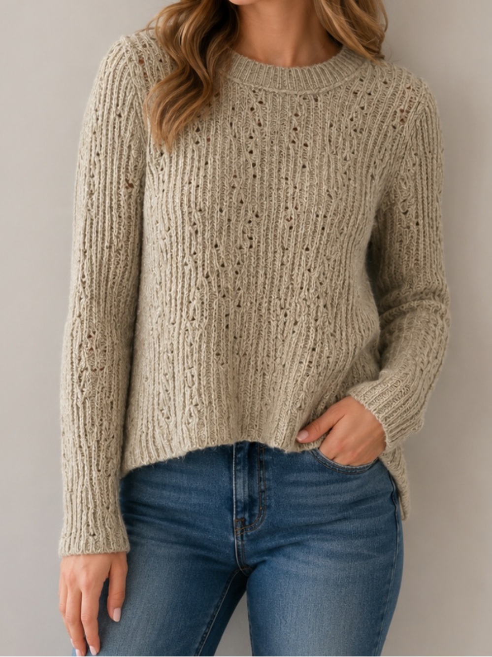 FREE PEOPLE Wool Blend Open Knit Pullover Sweater Large